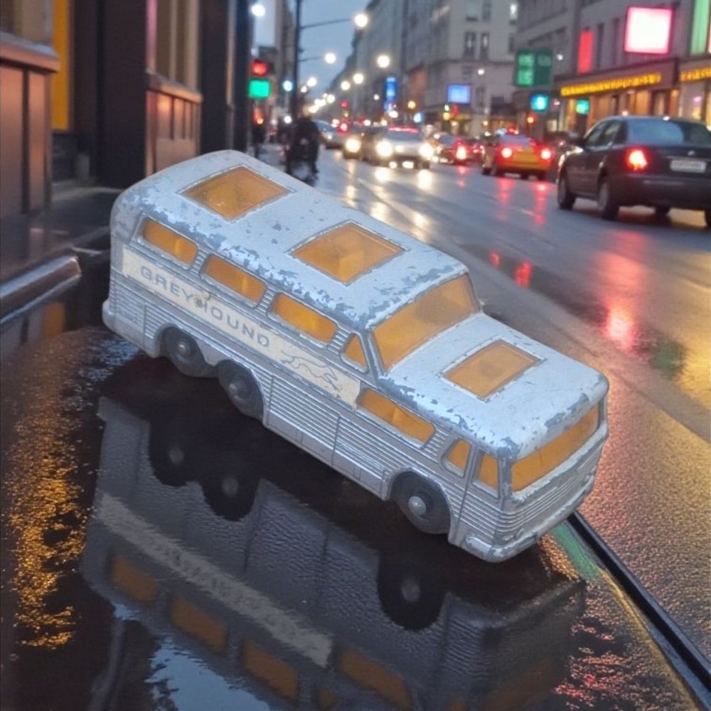 Vintage Matchbox Lesney 1968 Coach No 66 Greyhound Bus Silver with Amber Glass